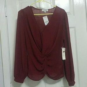Burgundy front knot blouse